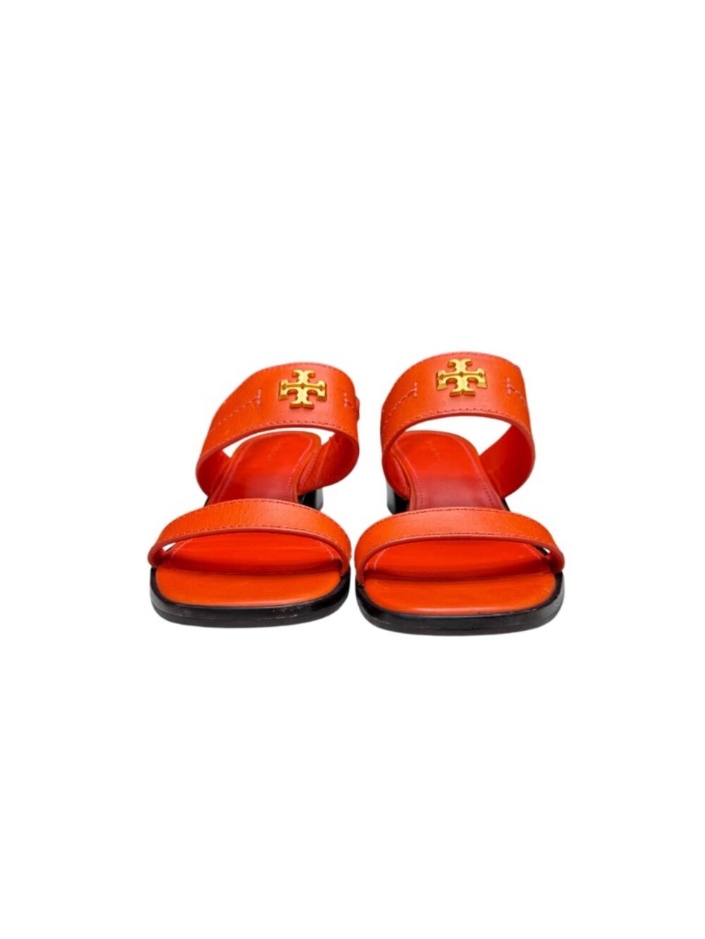 Tory Burch Eleanor Block Heel Sandals Women's Orange Slingback Logo, Sz 8M NWOB - Picture 2 of 9